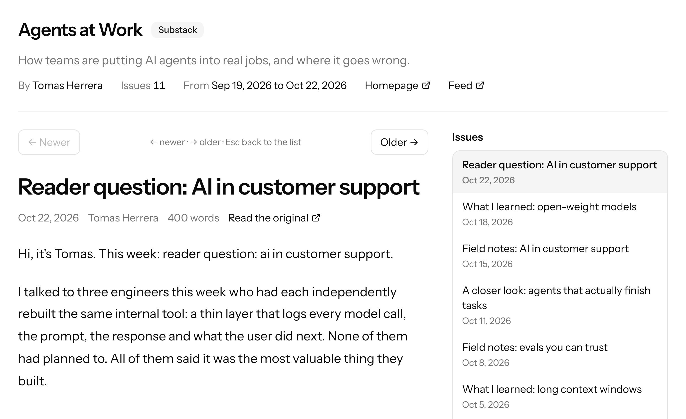 A newsletter with its latest issue, nicely rendered